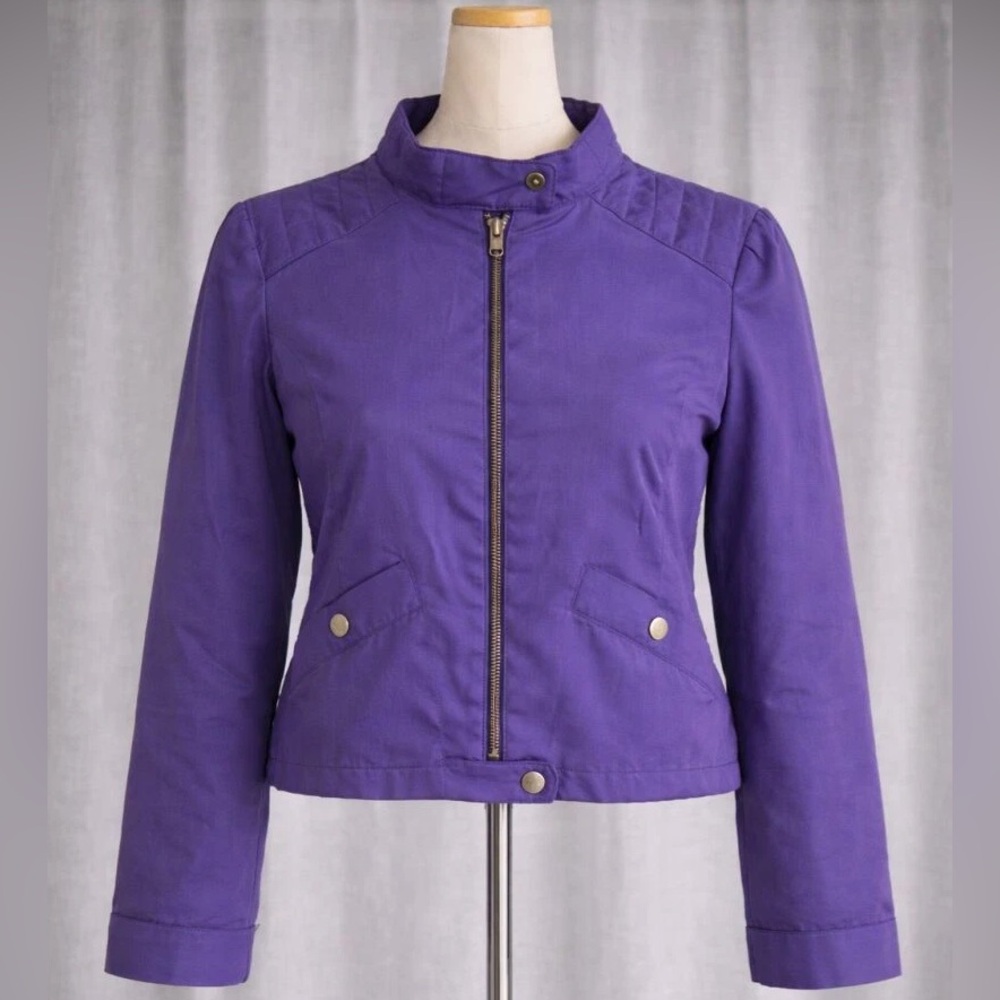 H&M Royal Purple Quilted Shoulder Bomber Jacket